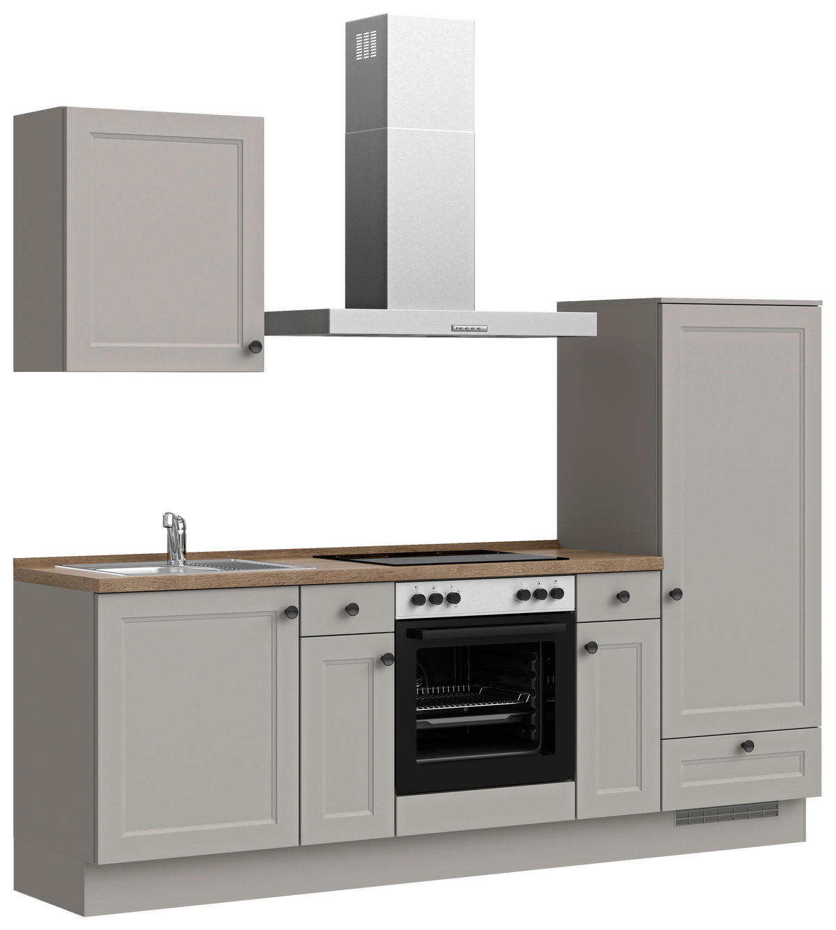 KÜCHENBLOCK 240 cm   in Grau, Eiche dunkel  - Eiche dunkel/Schwarz, MODERN, Holzwerkstoff/Metall (240cm) - Nobilia