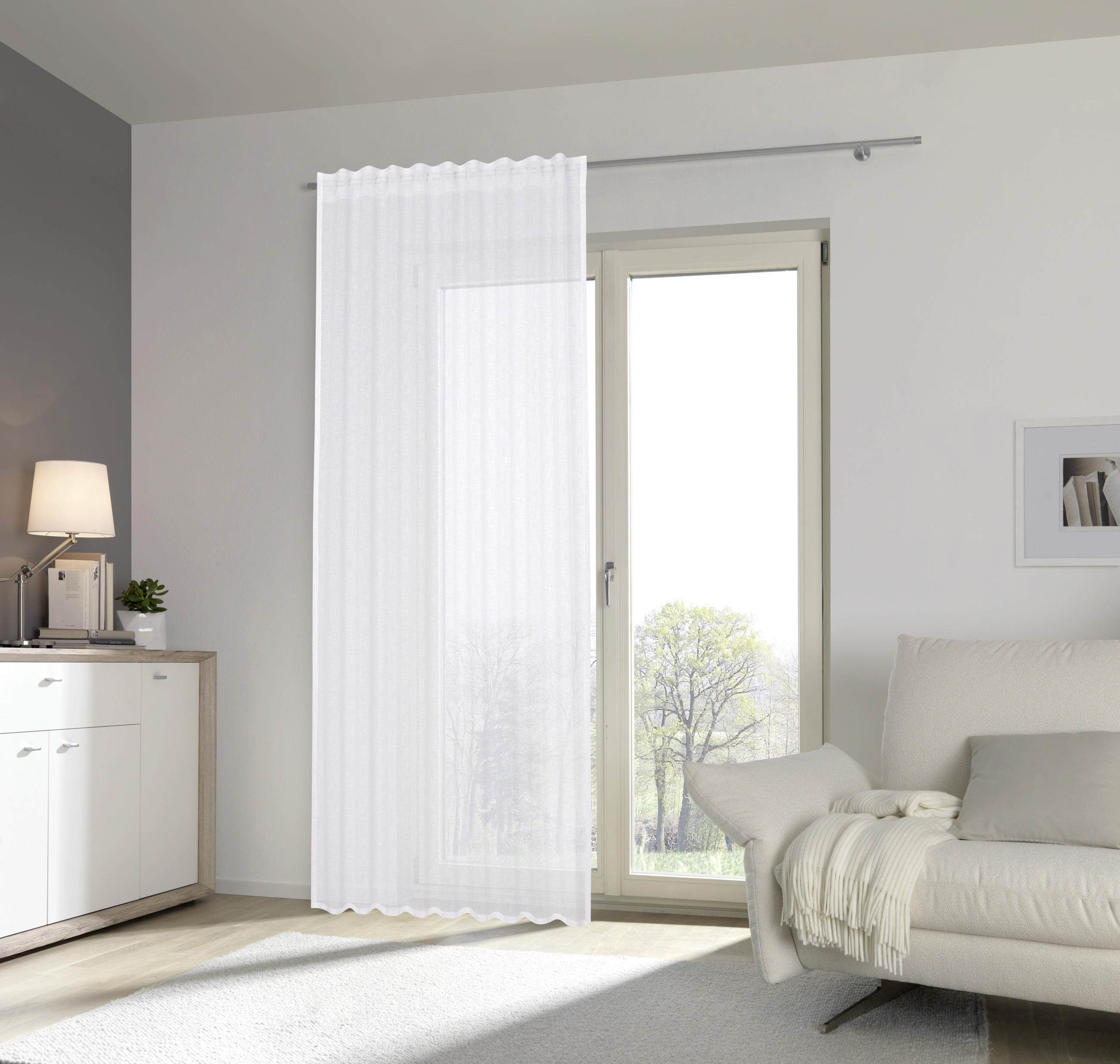 GARDINLÄNGD halvtransparent  - vit, Klassisk, textil (140/245cm) - Esposa