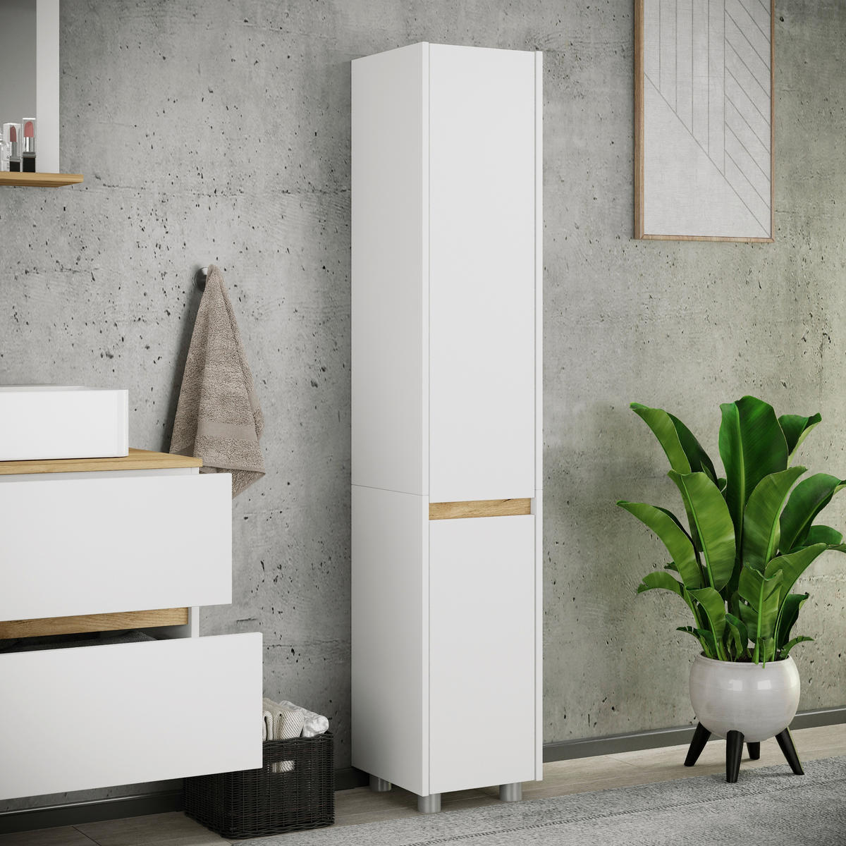 HOCHSCHRANK 30/165/33 cm  - Honigeiche/Silberfarben, Trend, Holzwerkstoff/Kunststoff (30/165/33cm) - MID.YOU