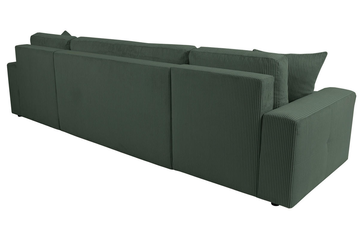 Wohnlandschaft inkl. Funktion Dunkelgrün Cord  - Dunkelgrün/Schwarz, KONVENTIONELL, Textil (146/317/146cm) - Xora