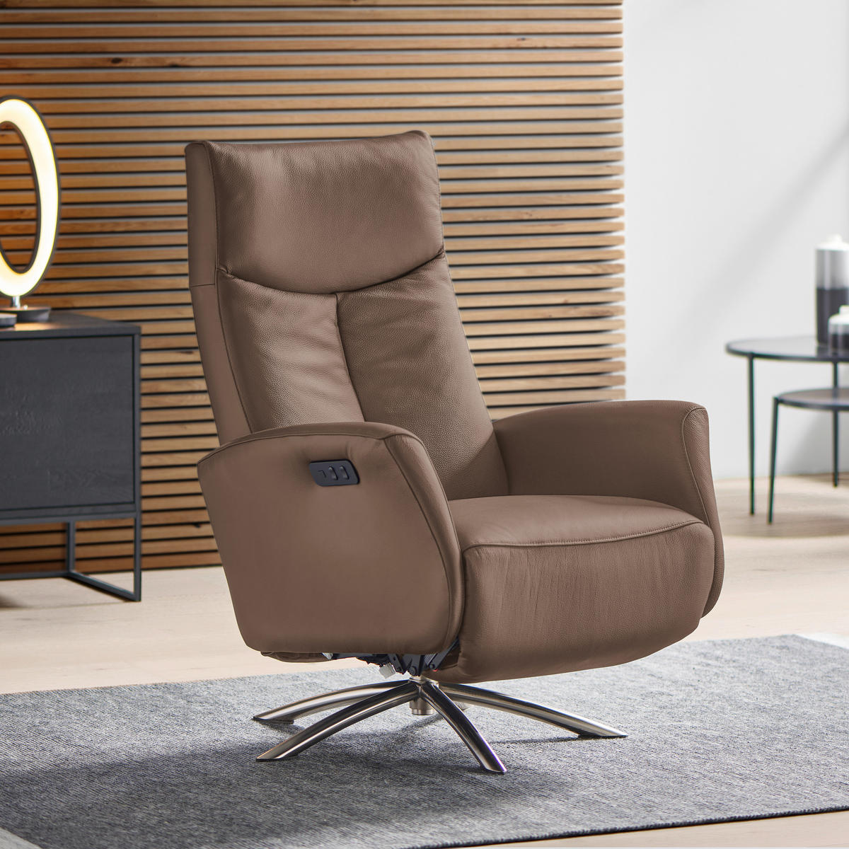 RELAXSESSEL in Leder Braun  - Silberfarben/Braun, Design, Leder/Metall (73/105/82cm) - Welnova
