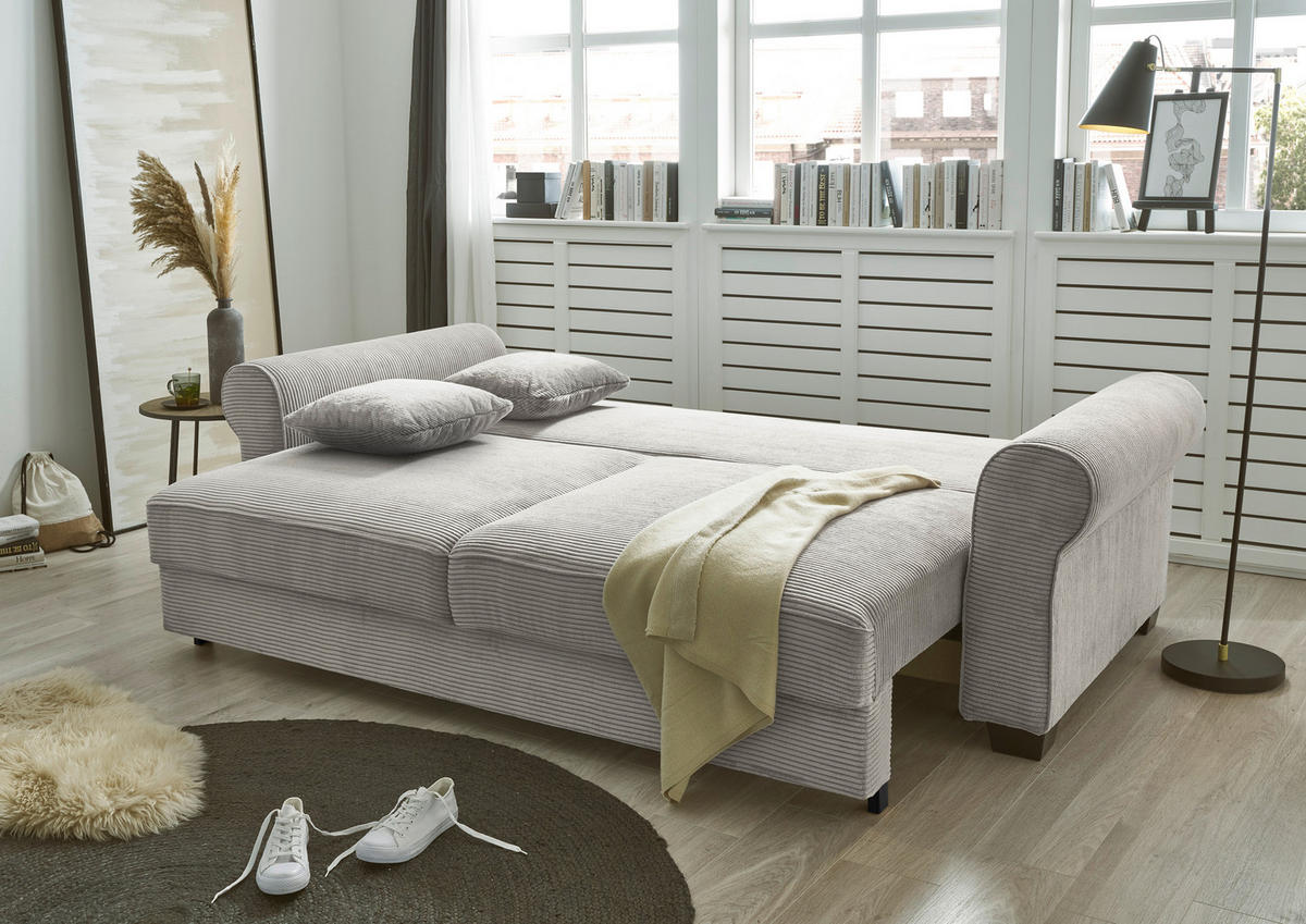 SCHLAFSOFA  mit Schlafen auf Sitzhöhe, Rücken echt Cord Grau  - Schwarz/Grau, Basics, Kunststoff/Textil (250/95/125cm) - MID.YOU