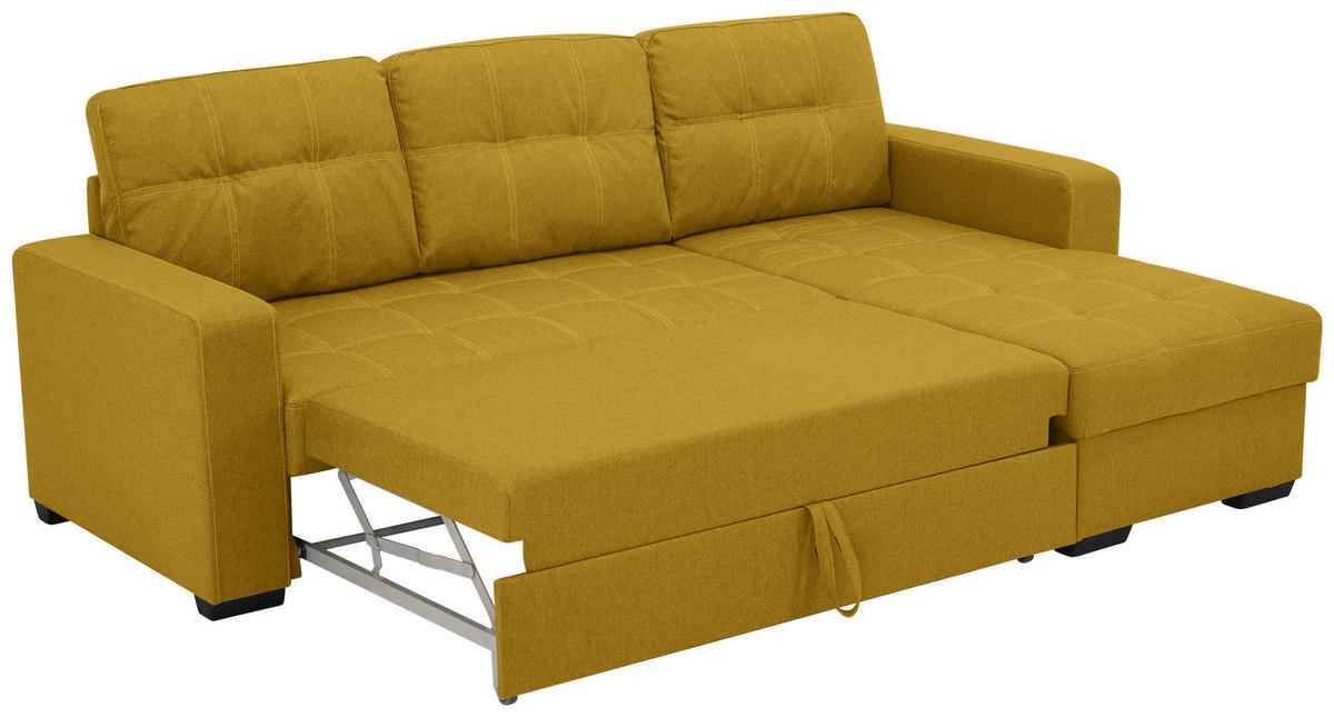 ECKSCHLAFSOFA in Mikrofaser Senfgelb  - Senfgelb/Schwarz, Design, Kunststoff/Textil (240/160cm) - Livetastic