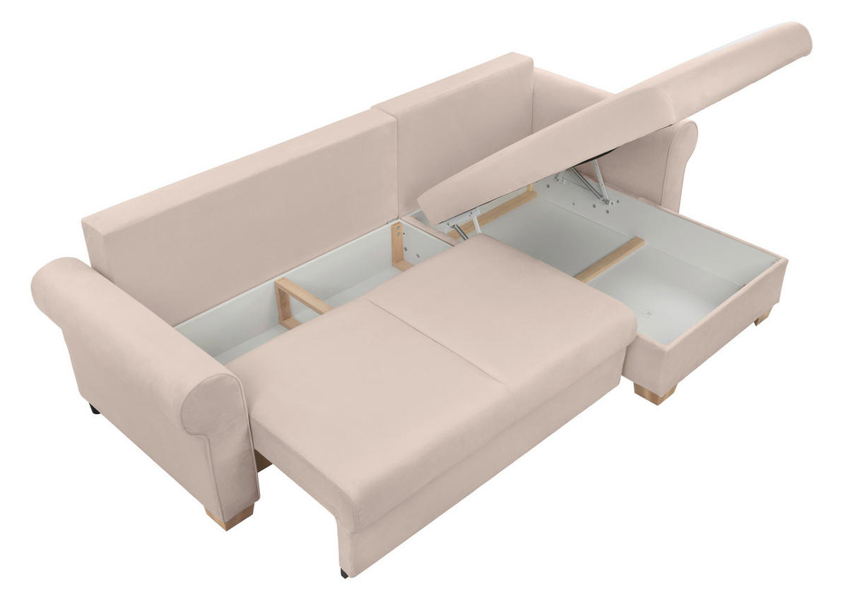 ECKSOFA in Beige  - Beige/Buchefarben, Design, Holz/Textil (266/161cm) - MID.YOU