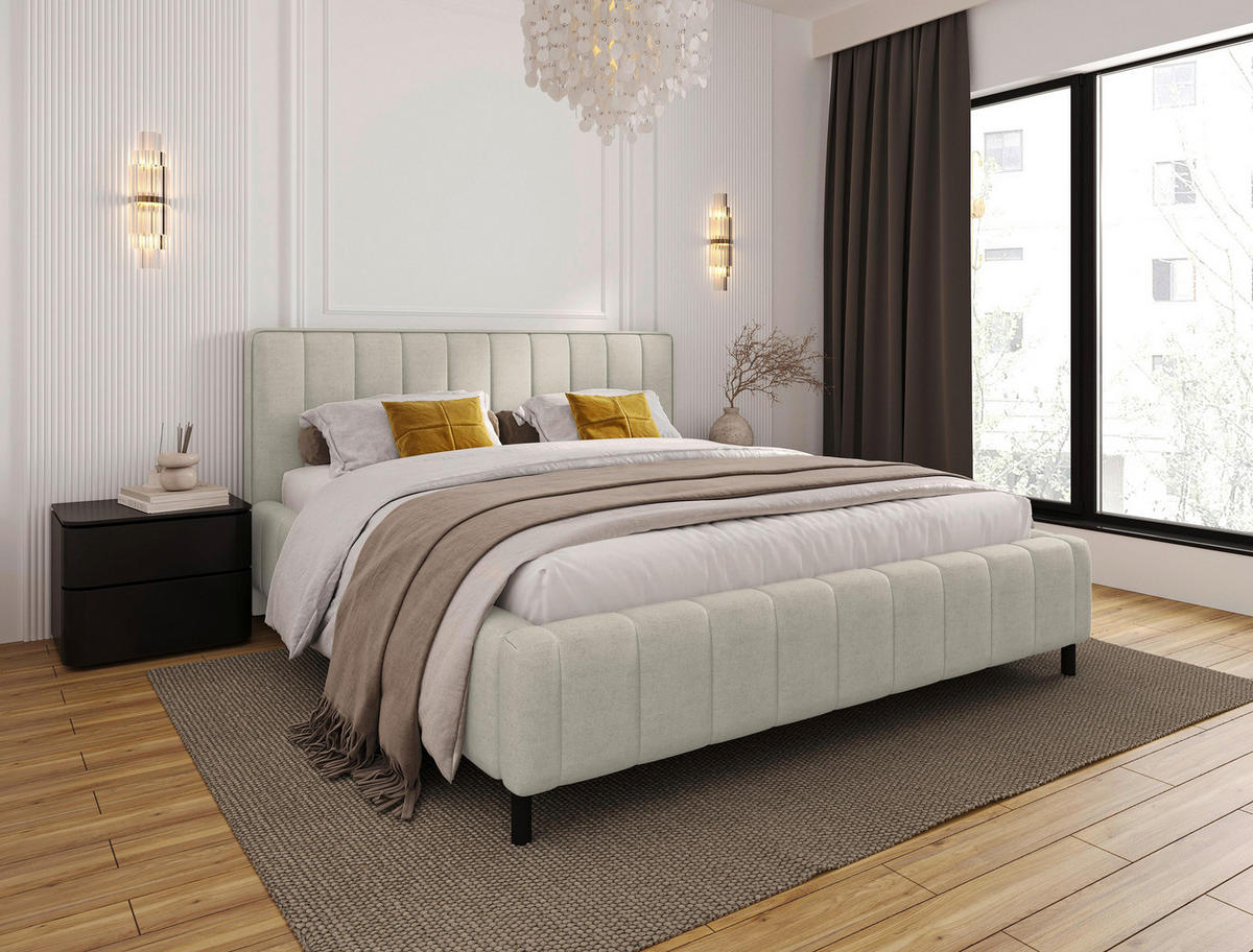 POLSTERBETT 140/200 cm  Beige  - Beige/Schwarz, Design, Holz/Textil (140/200cm) - Carryhome