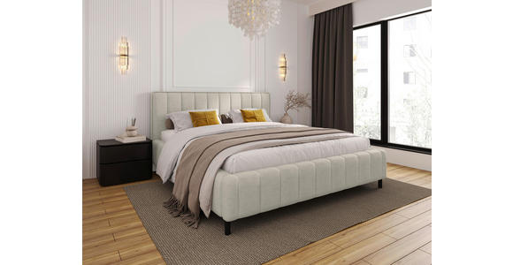 POLSTERBETT gepolstertes Kopfteil, Lattenrost, Bettkasten Beige 180/200 cm  - Beige/Schwarz, Design, Holz/Textil (180/200cm) - Carryhome