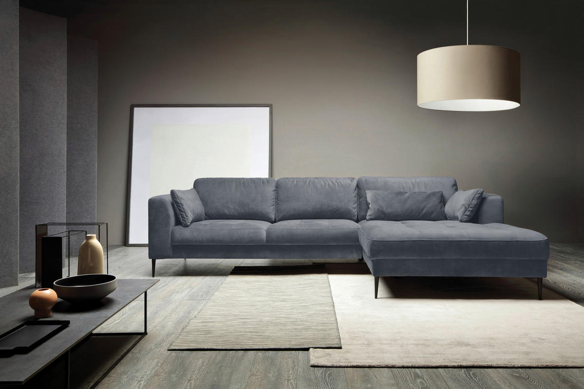 ECKSOFA in Mikrofaser Blaugrau  - Blaugrau/Schwarz, Modern, Textil (280/168cm) - Trendmanufaktur