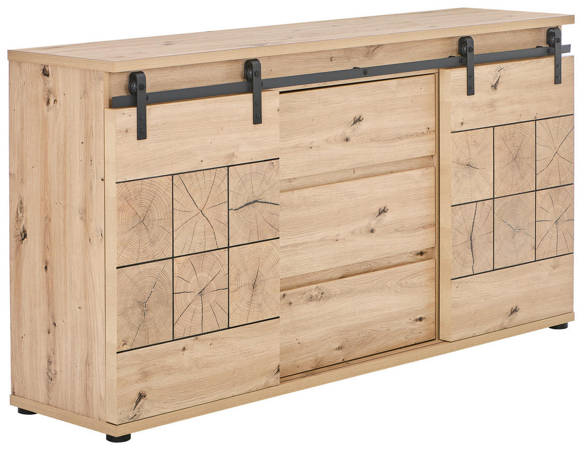 TÁLALÓSZEKRÉNY 160/86/40 cm  - tölgyfa színű/fekete, Lifestyle, műanyag/faalapú anyag (160/86/40cm) - MID.YOU