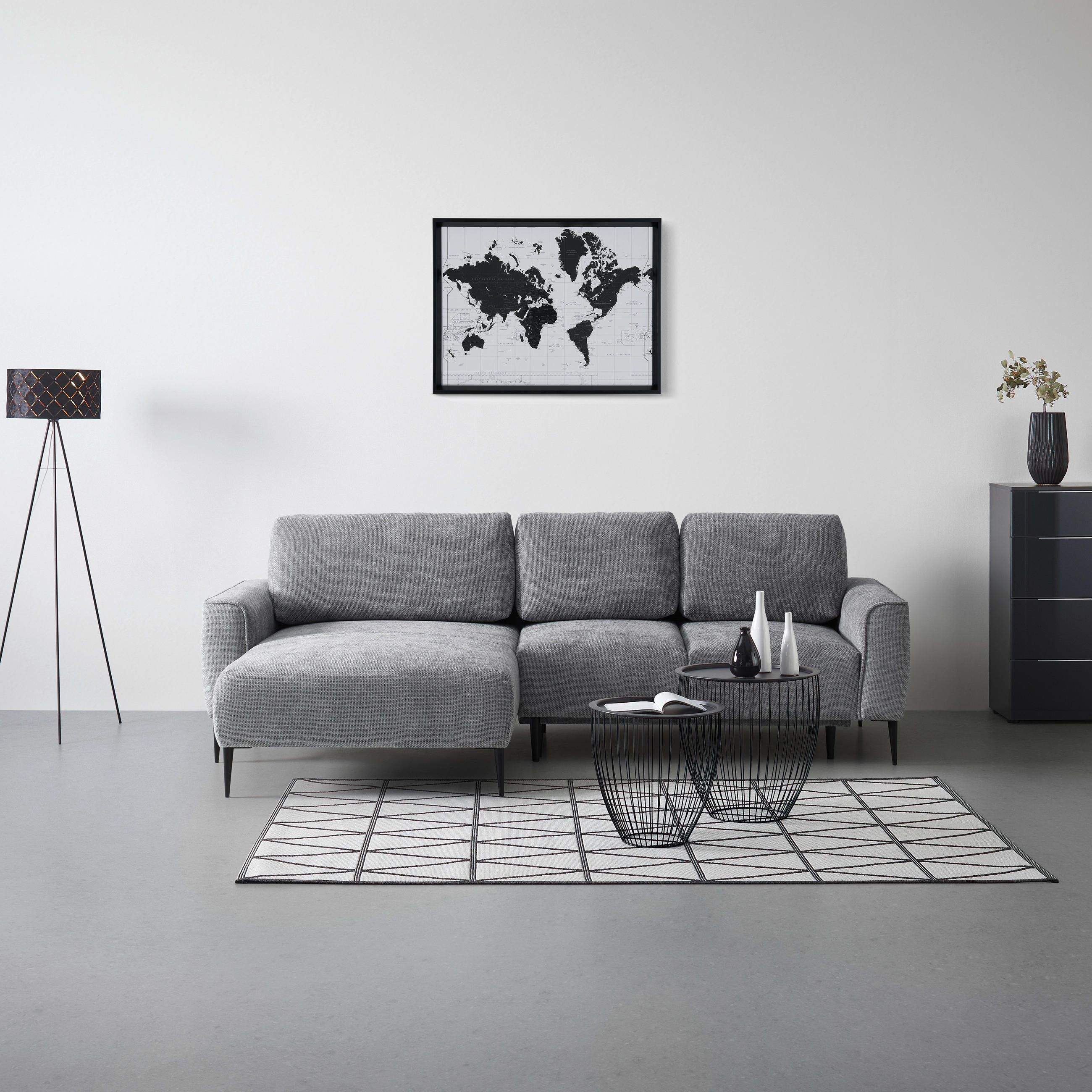HÖRNSOFFA i vävt tyg grå  - grå/svart, Modern, metall/textil (164/255cm) - MID.YOU