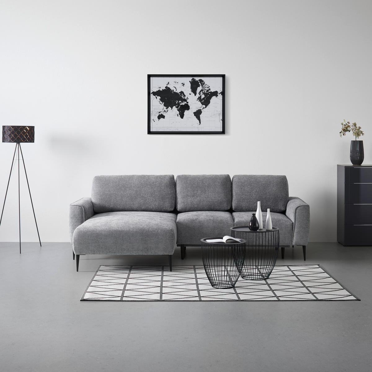 HÖRNSOFFA i vävt tyg grå  - grå/svart, Modern, metall/textil (164/255cm) - MID.YOU