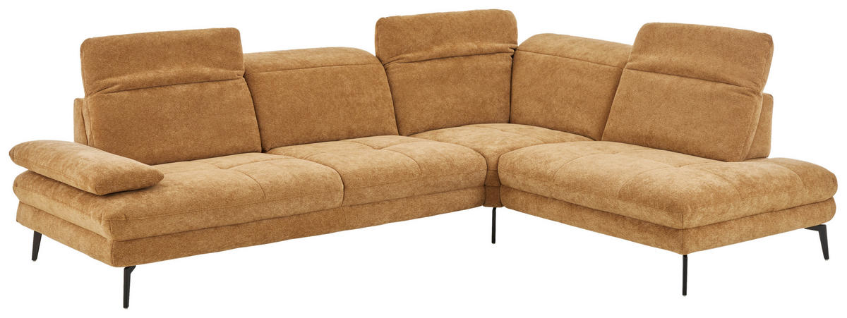 ECKSOFA Beldomo System Dunkelgelb Chenille Rücken echt, Kopfteilverstellung  - Dunkelgelb/Schwarz, Design, Textil/Metall (311/235cm) - Beldomo System