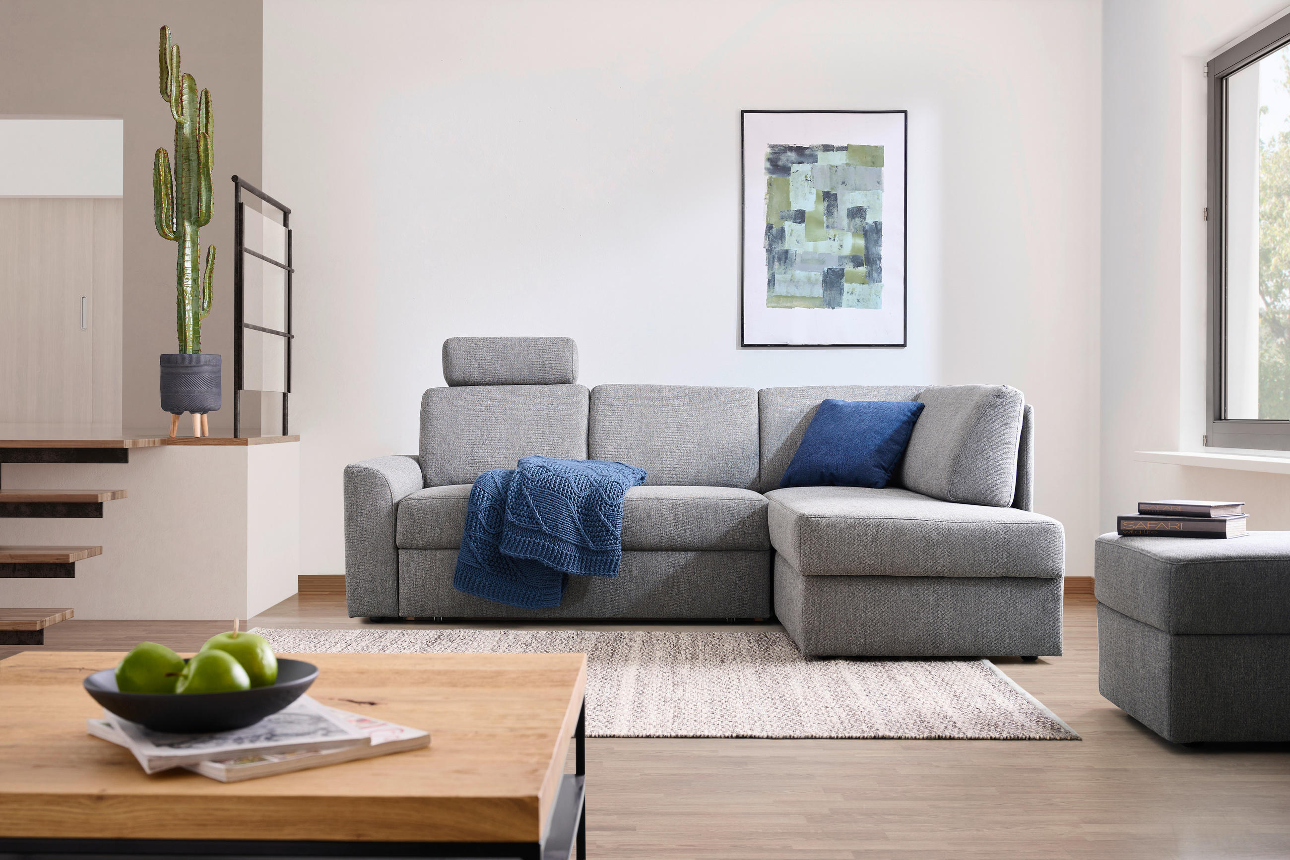 ECKSOFA in Webstoff Grau  224/165 cm  - Schwarz/Grau, KONVENTIONELL, Kunststoff/Textil (224/165cm) - Xora