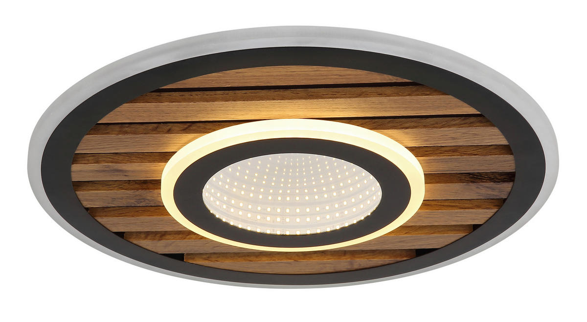STROPNA LED-SVETILKA  WOODY //3000 K/230 V/ - črna/bela, Natur, kovina/umetna masa (40/6cm) - Globo