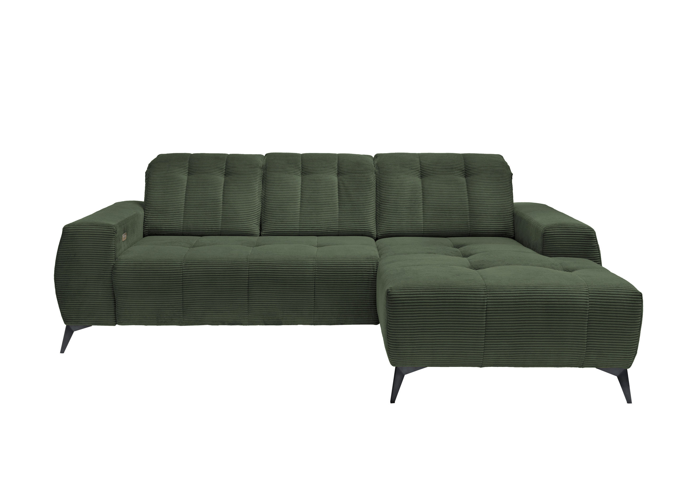 ECKSOFA Dunkelgrün Cord  - Dunkelgrün/Schwarz, MODERN, Textil/Metall (258/180cm) - Livetastic