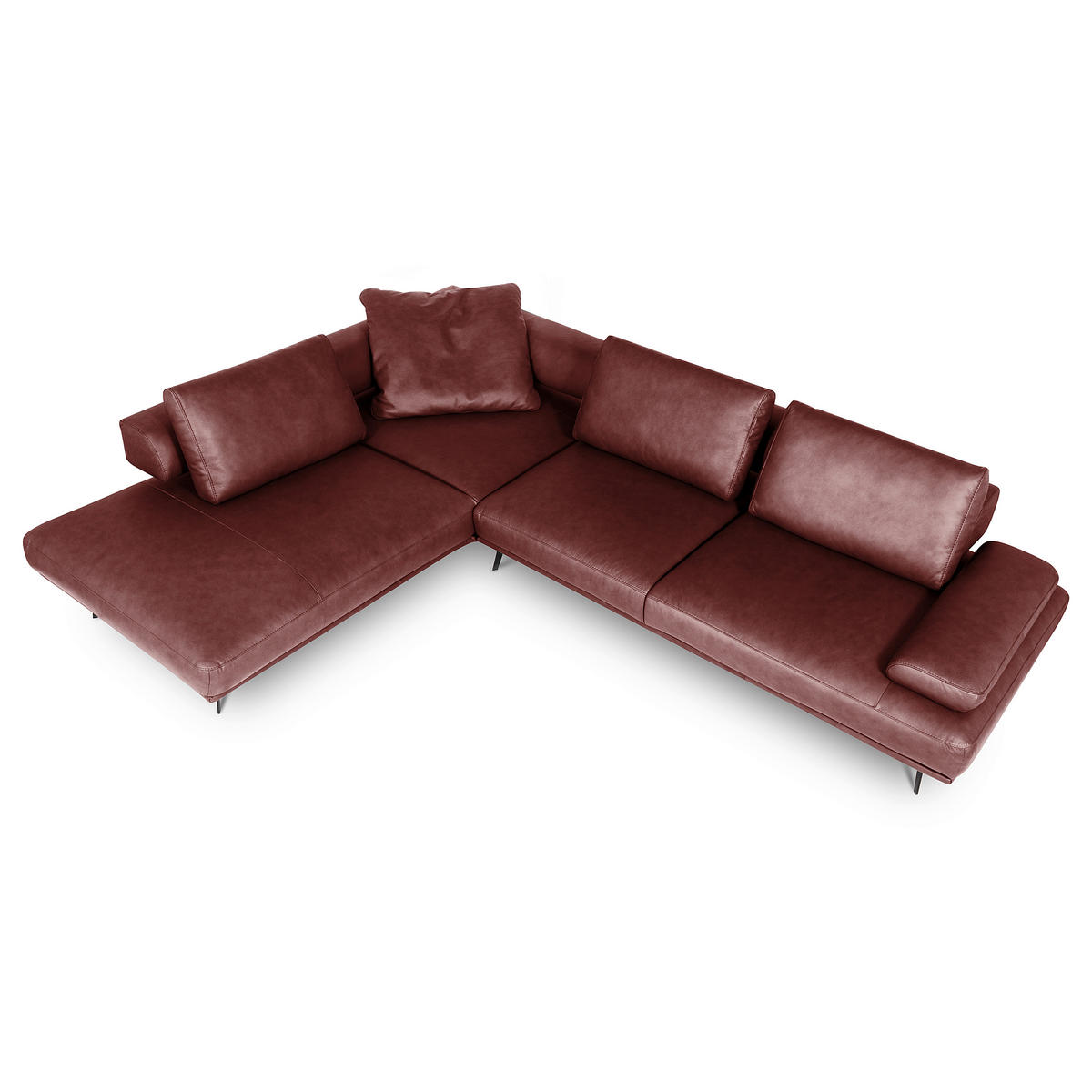 ECKSOFA Rot Echtleder  - Rot/Schwarz, Design, Leder/Metall (237/306cm) - Livetastic