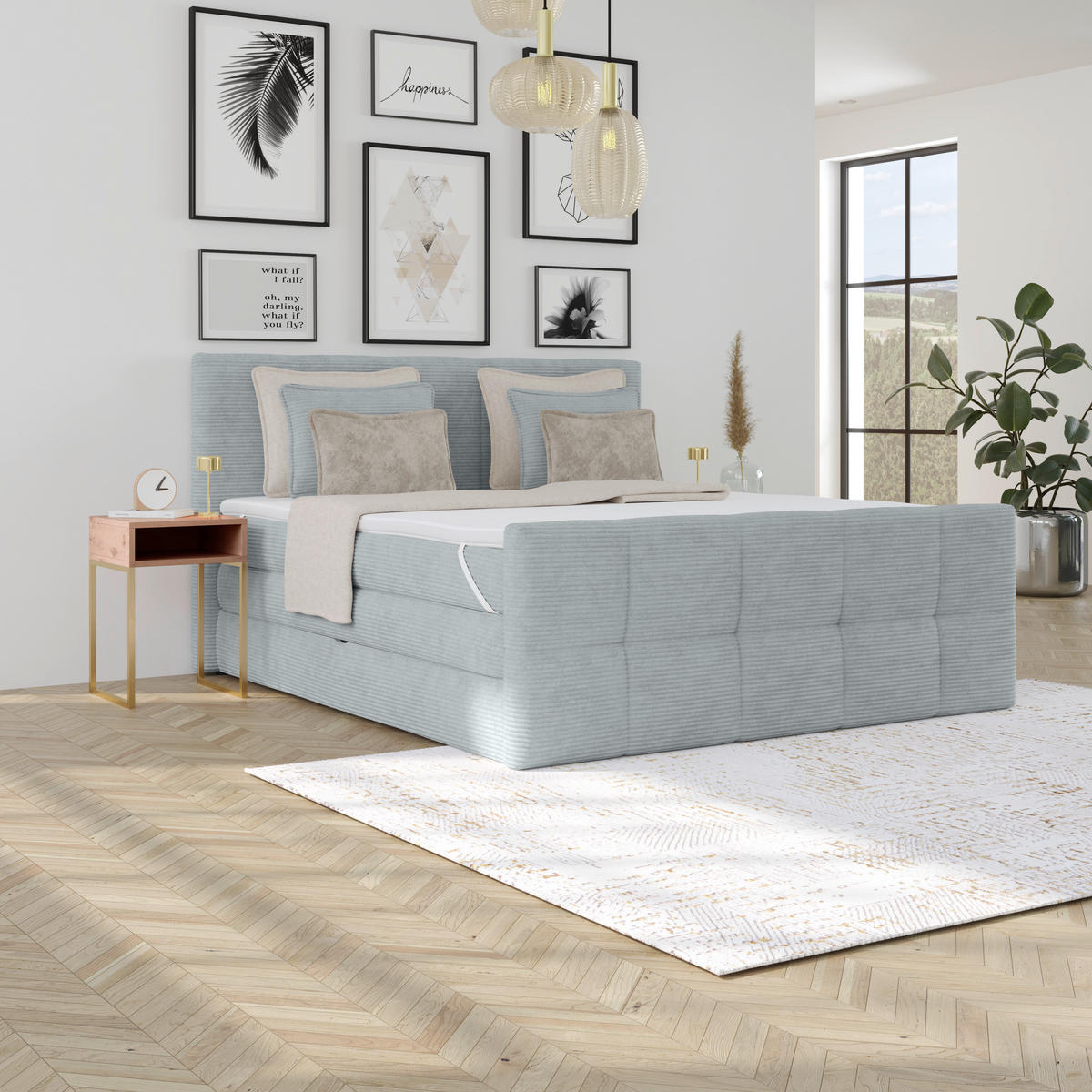 BOXSPRINGBETT 180/200 cm,  in Silberfarben, gepolstertes Kopfteil, Bettkasten, Topper, Matratzen, H3 + H3 = fest  - Silberfarben, KONVENTIONELL, Holz/Kunststoff (180/200cm)