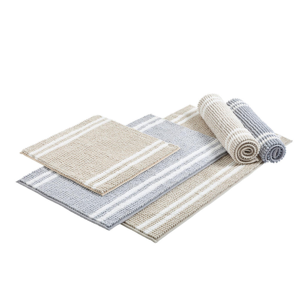 Thumbnail - Esposa Badematte, Taupe, Textil, Streifen, quadratisch, 70x120 cm, schadstoffgeprüft, Badtextilien, Badematten