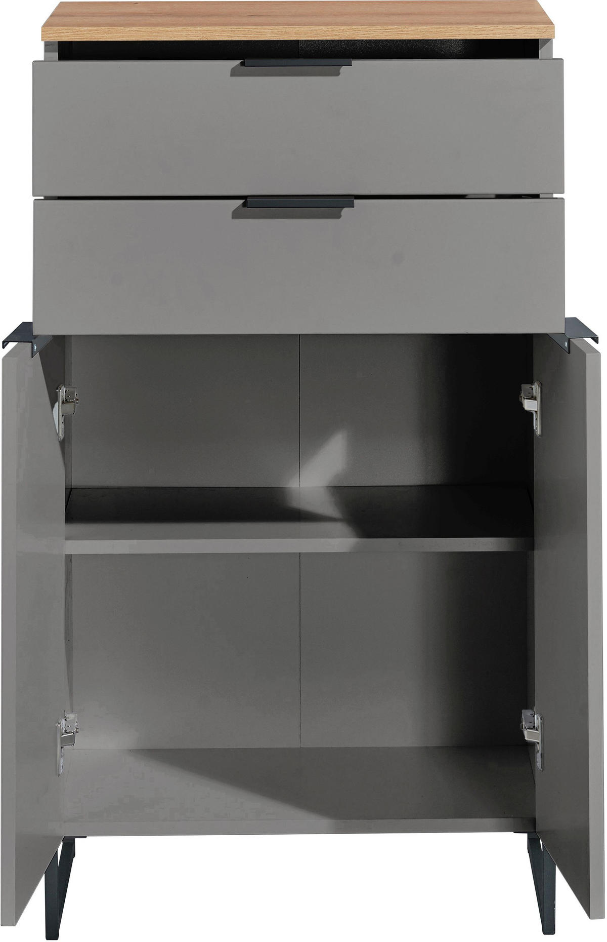 MIDISCHRANK 60/106/32 cm  - Eichefarben/Schwarz, KONVENTIONELL, Holzwerkstoff/Metall (60/106/32cm) - home24