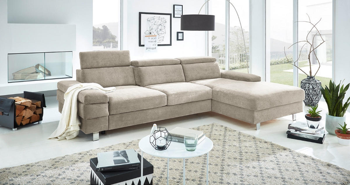 ECKSOFA in Webstoff Greige  - Greige/Silberfarben, Konventionell, Textil/Metall (182/82/260cm) - Trendmanufaktur