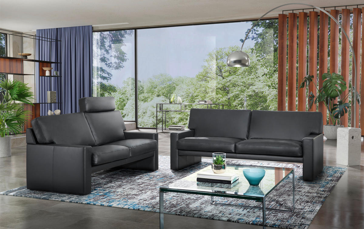 SOFA  in Echtleder Schwarz  - Schwarz, Design, Leder (200/84/92cm) - Erpo