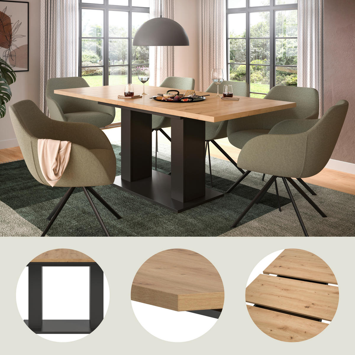 ESSTISCH in Holzwerkstoff  - Eiche Artisan/Grau, KONVENTIONELL, Holzwerkstoff (150-190/90cm) - MID.YOU