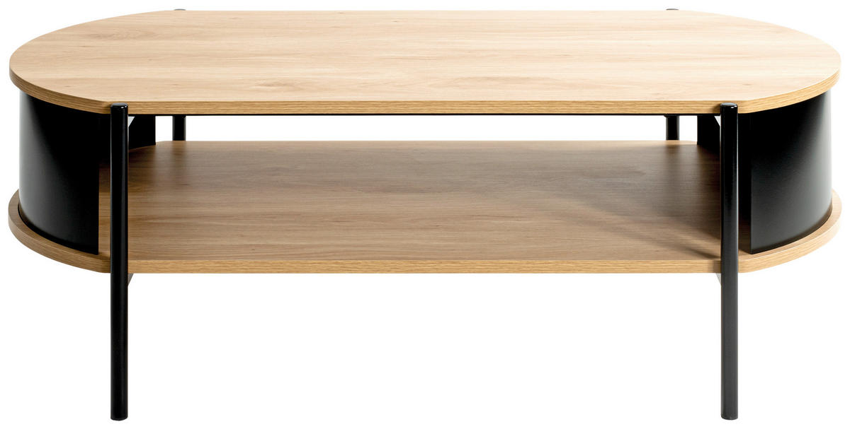 COUCHTISCH 100/54/37 cm oval Schwarz, Eichefarben  - Eichefarben/Schwarz, Trend, Holzwerkstoff/Metall (100/54/37cm)