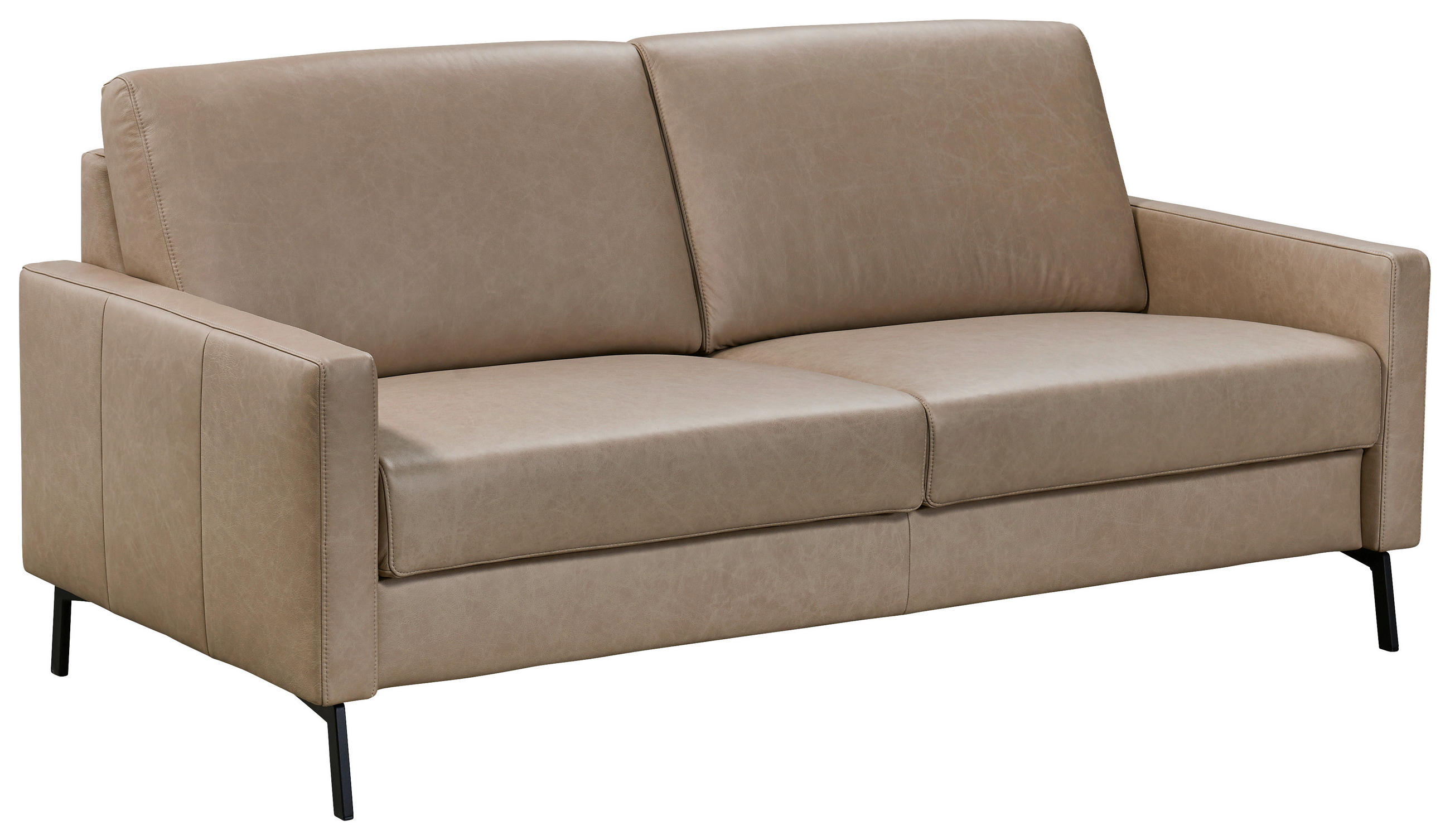 2-SITZER-SOFA Taupe Echtleder  - Taupe/Schwarz, KONVENTIONELL, Leder/Metall (148/86/89cm) - Pure Home Comfort