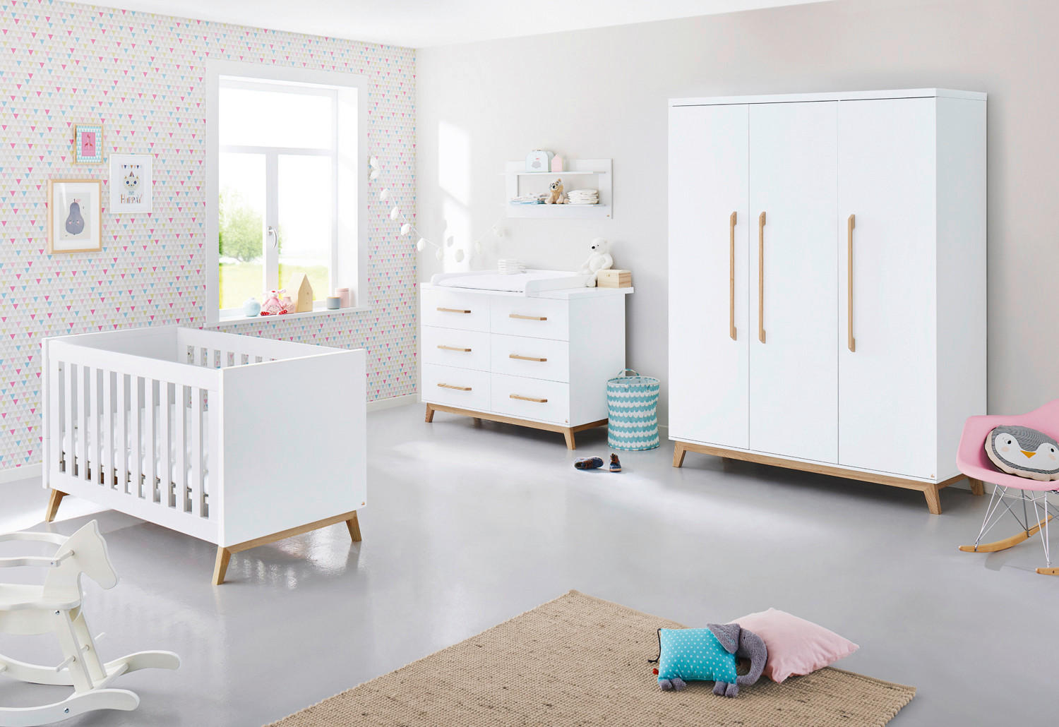 BABYZIMMER PINOLINO RIVA 3-teilig  - Eschefarben/Weiß, Design, Holzwerkstoff - Pinolino