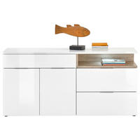 ŠIROKÁ KOMODA, farba duba, biela s vysokým leskom, 165/80/38 cm - čierna/biela s vysokým leskom, Basics, kompozitné drevo/plast (165/80/38cm)