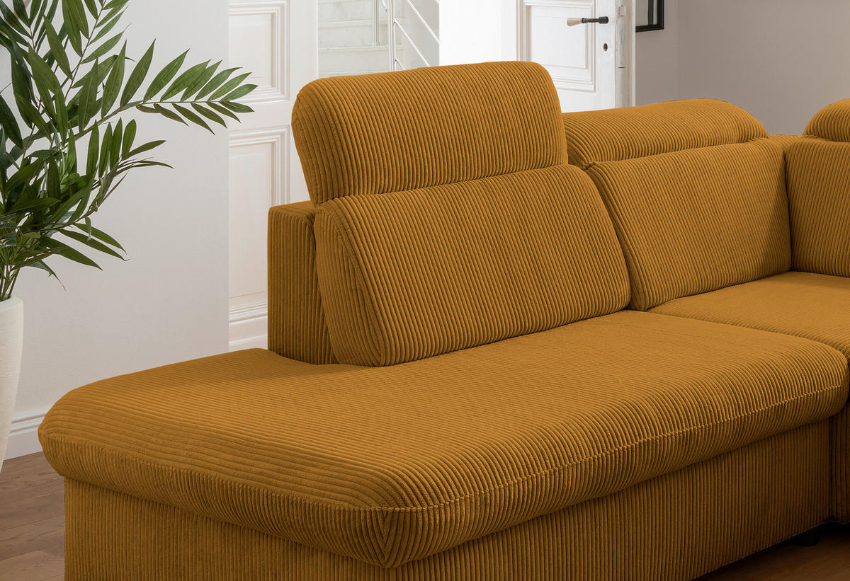 ECKSOFA in Cord Goldfarben  - Chromfarben/Goldfarben, Design, Textil/Metall (228/283cm) - Livetastic