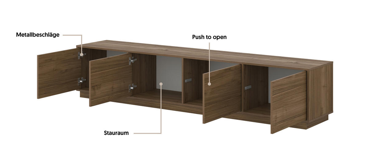 LOWBOARD Japandi  in 220,5/45/41,5 cm  - Nussbaumfarben, Design, Holzwerkstoff (220,5/45/41,5cm) - MID.YOU