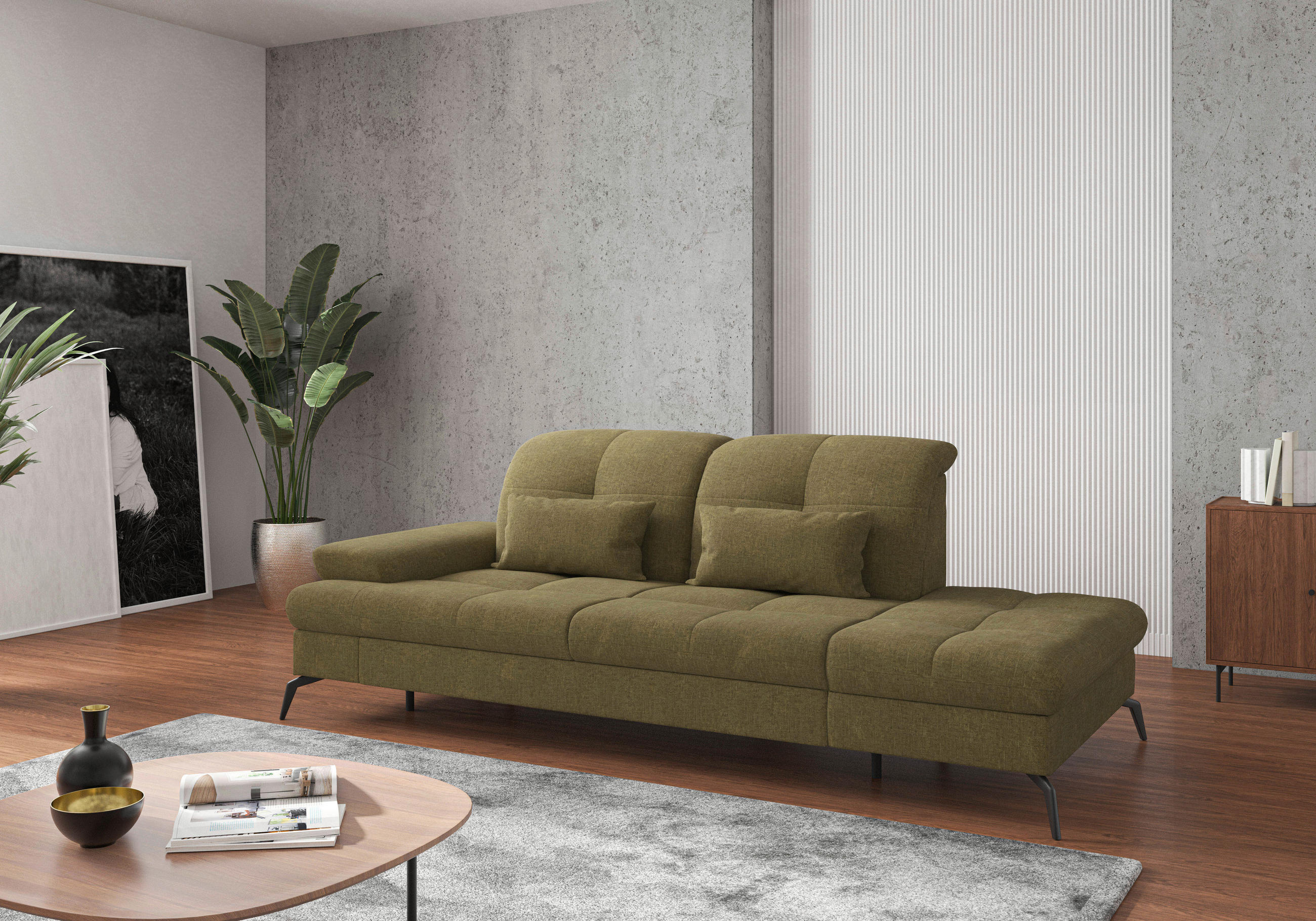 RÉCAMIERE Olivgrün Flachgewebe  - Schwarz/Olivgrün, KONVENTIONELL, Textil/Metall (231/90/122cm) - Sit & More
