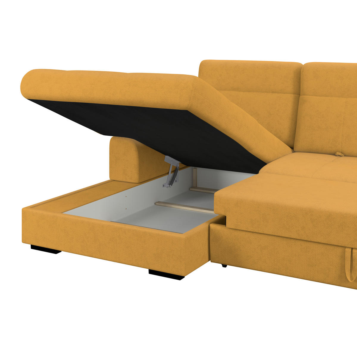 ECKSOFA Gelb Chenille Rücken echt, Kopfteilverstellung  - Gelb/Schwarz, KONVENTIONELL, Holz/Textil (203/286cm) - MID.YOU