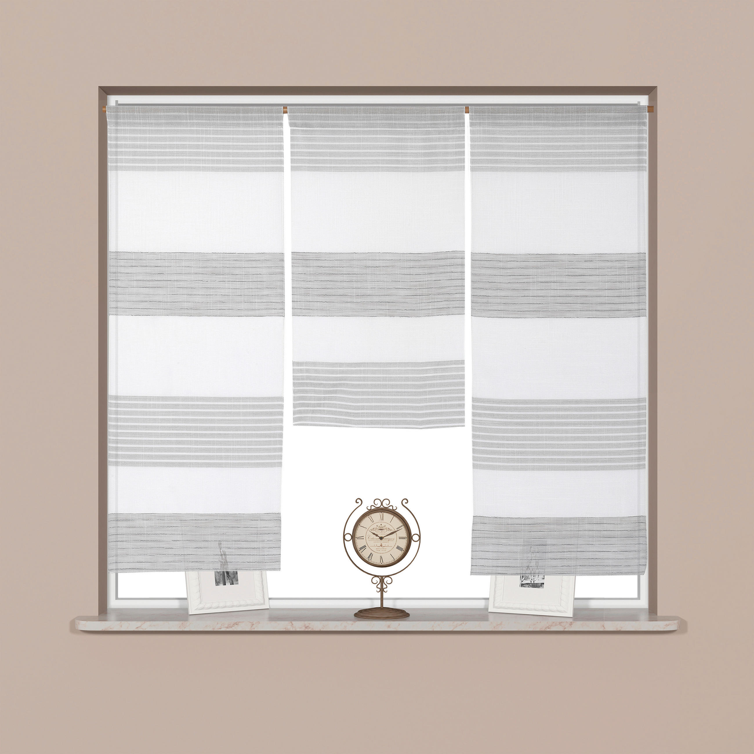 KURZGARDINE 3ER SET   90/80 cm   - Weiß/Grau, Design, Textil (90/80cm)