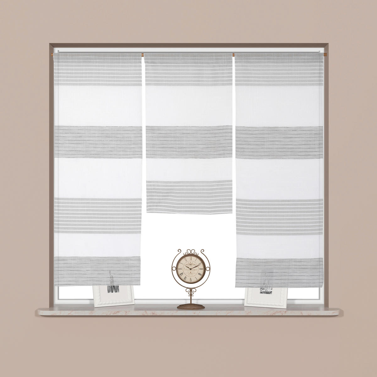 KURZGARDINE 3ER SET   90/80 cm   - Weiß/Grau, Design, Textil (90/80cm)