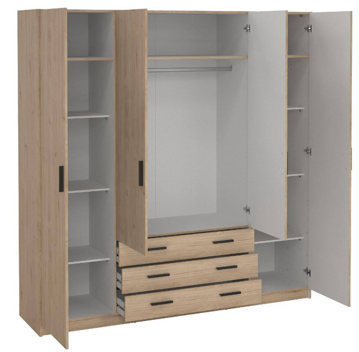 GARDEROB 195,5/200,4/49,6 cm 4-dörrar - svart/ekfärgad, Basics, metall/trämaterial (195,5/200,4/49,6cm) - Best Price