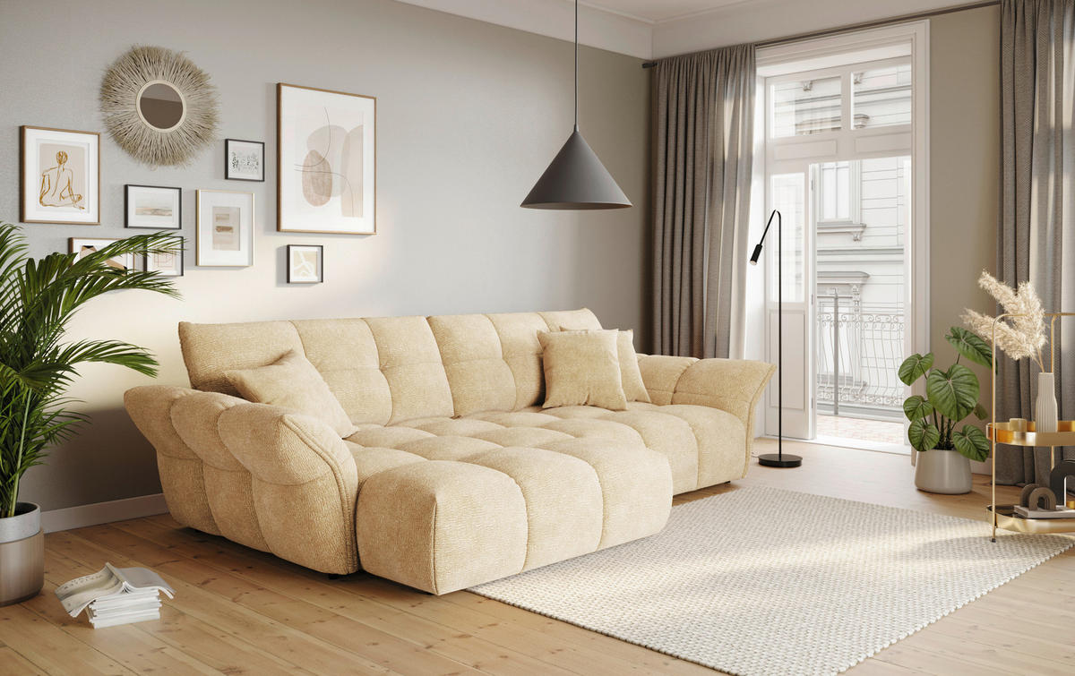 SAROKKANAPÉ textil krémszínű  - krémszínű/fekete, Design, műanyag/textil (177/312cm) - Welnova