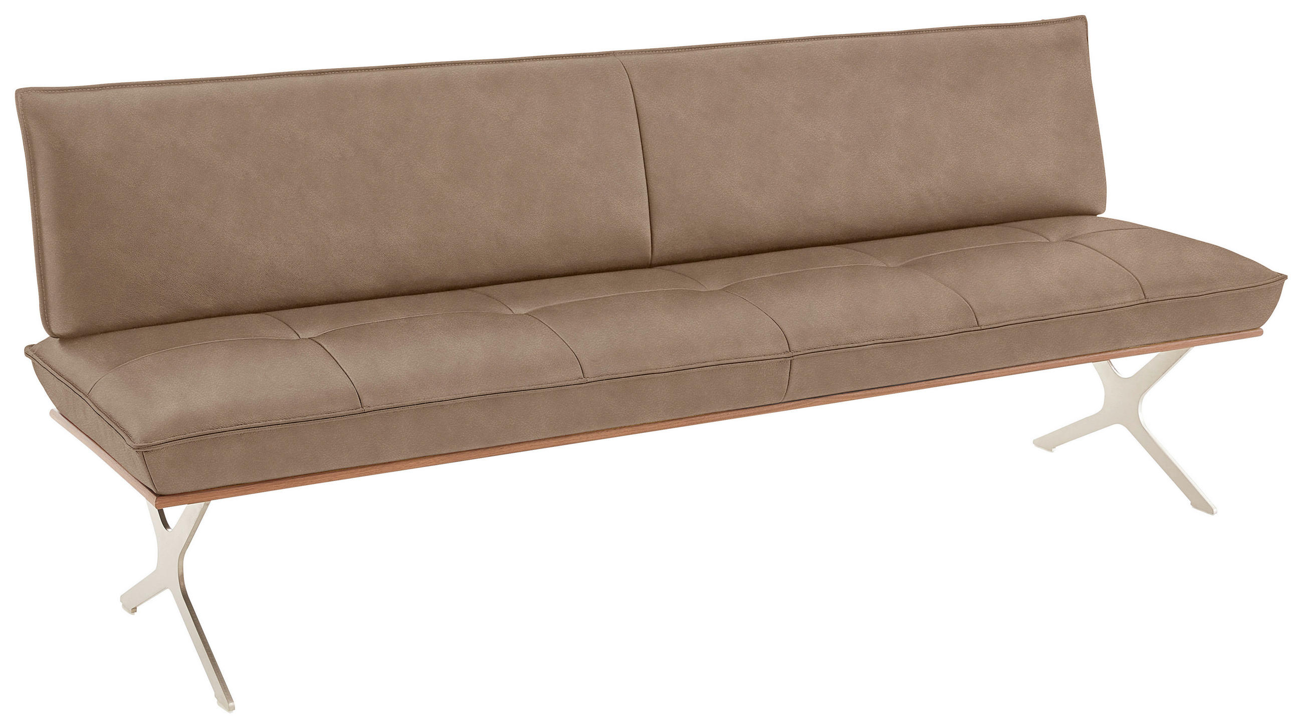 SITZBANK 214/88/66 cm  in Edelstahlfarben, Beige  - Edelstahlfarben/Beige, Design, Leder/Holz (214/88/66cm) - Koinor