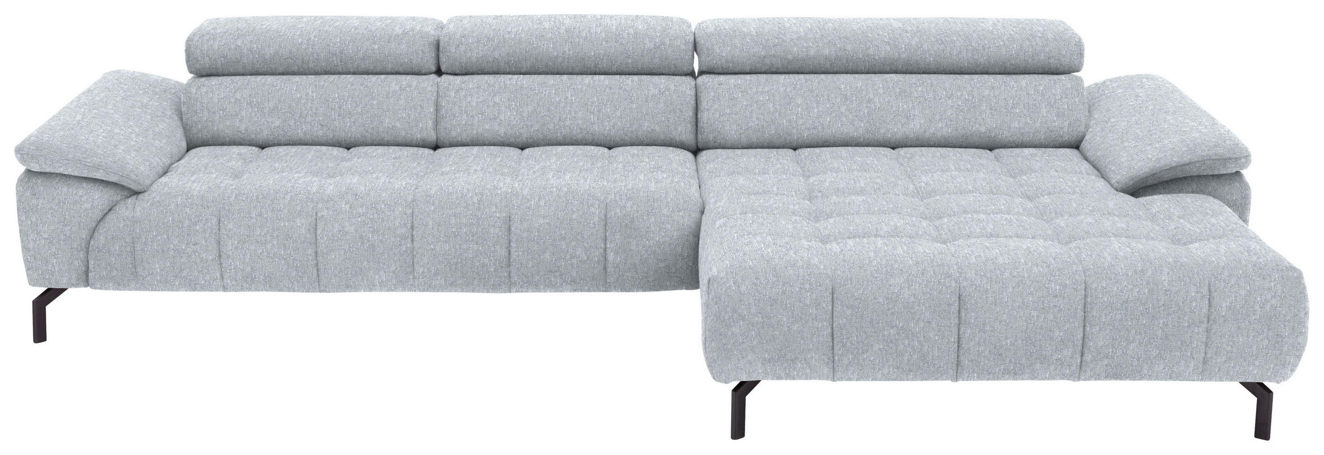 ECKSOFA in Chenille Hellgrau  - Hellgrau/Schwarz, Design, Textil/Metall (329/190cm) - Beldomo Style
