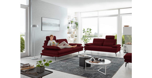 3-SITZER-SOFA in Leder Dunkelrot - Schwarz/Dunkelrot, Design, Leder/Metall (222/86/104cm) - Dieter Knoll