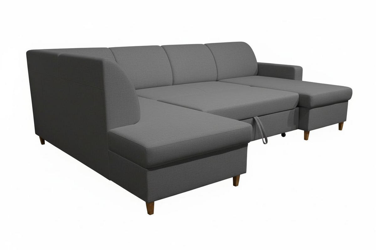 WOHNLANDSCHAFT NIKAS Grau Bouclé  - Buchefarben/Grau, Design, Holz/Textil (310/198/145cm) - MID.YOU