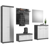 GARDEROBE 5-teilig  in 272/197/40 cm  - Dunkelgrau/Weiß Hochglanz, Design, Glas/Holzwerkstoff (272/197/40cm) - MID.YOU