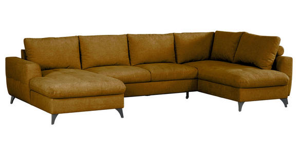 WOHNLANDSCHAFT Senfgelb Chenille  - Senfgelb/Schwarz, KONVENTIONELL, Textil/Metall (160/340/188cm) - Xora