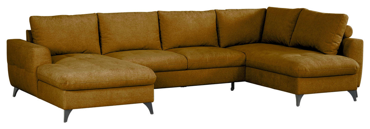 WOHNLANDSCHAFT Senfgelb Chenille  - Senfgelb/Schwarz, KONVENTIONELL, Textil/Metall (160/340/188cm) - Xora