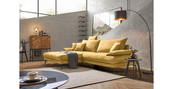 ECKSOFA in Flachgewebe Gelb 176/292 cm - Gelb/Schwarz, MODERN, Textil/Metall (176/292cm) - Carryhome