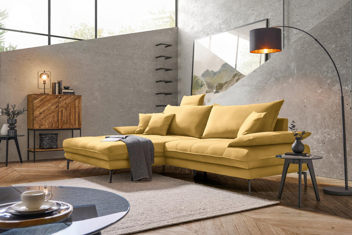 ECKSOFA in Flachgewebe Gelb  176/292 cm  - Gelb/Schwarz, MODERN, Textil/Metall (176/292cm) - Carryhome