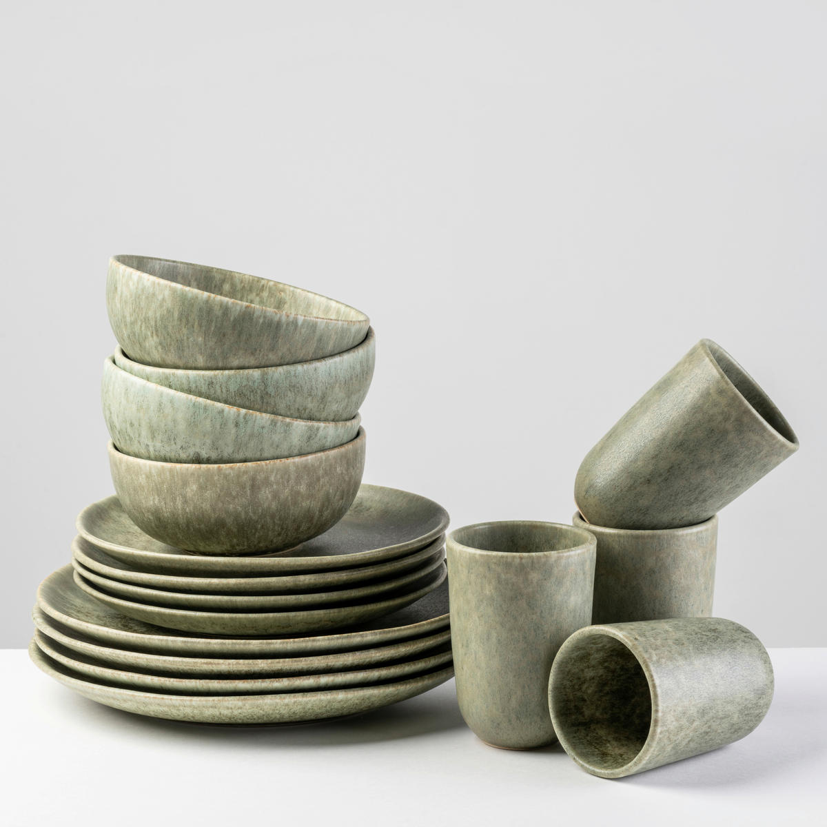 KOMBISERVICE MOOS´N´STEIN 16-teilig  - Grün, Basics, Keramik - Gipfelstück