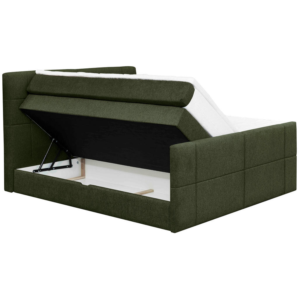 Thumbnail - Carryhome Boxspringbett, Dunkelgrün, Textil, H2 + H3, 7-Zonen, Höhe ca. 18 cm, 180x200 cm, Topper durchgehend, in versch...