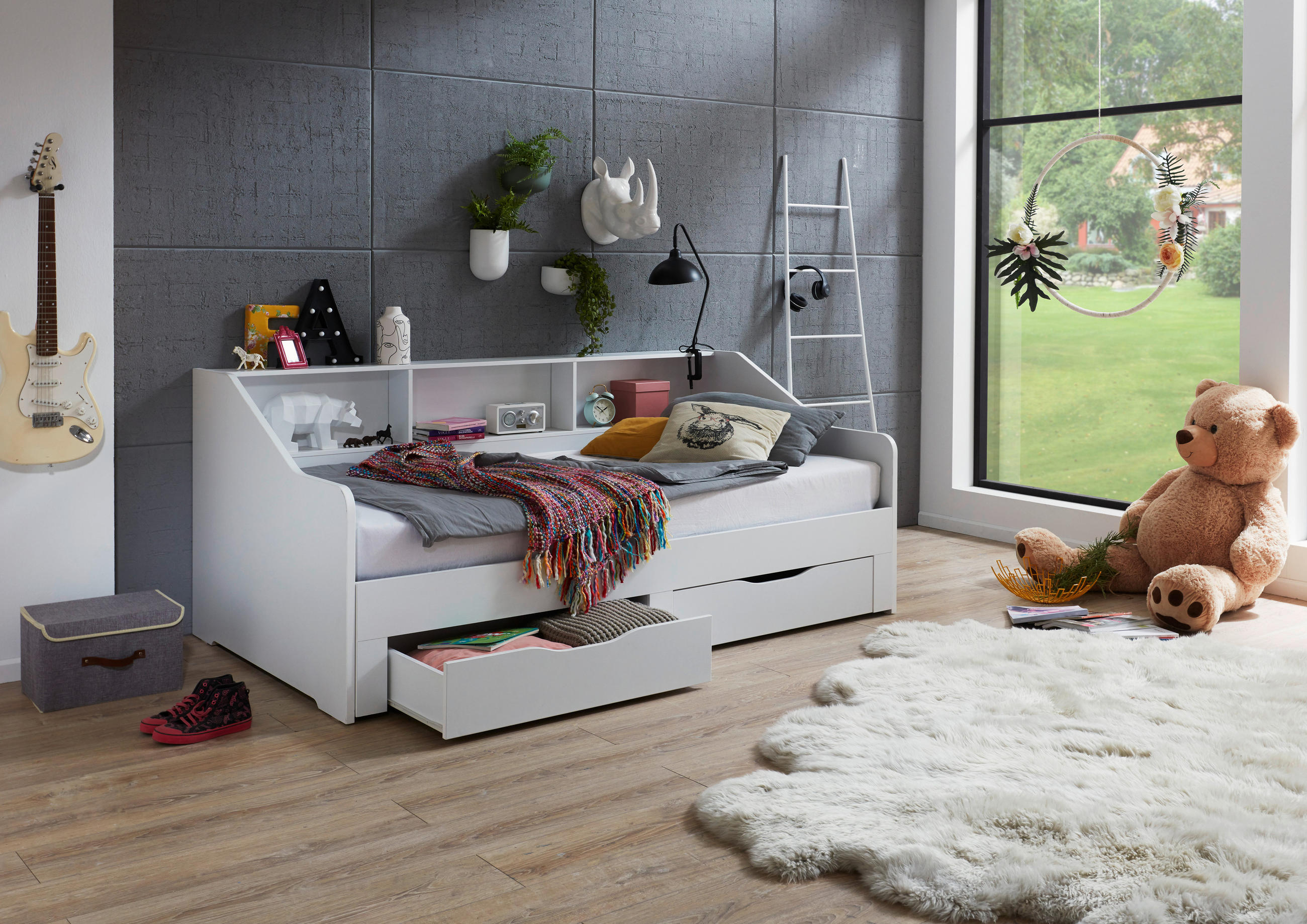 AUSZIEHBETT 90-180/200 cm  in Weiß  - Buchefarben/Weiß, KONVENTIONELL, Holzwerkstoff (90-180/200cm) - Carryhome