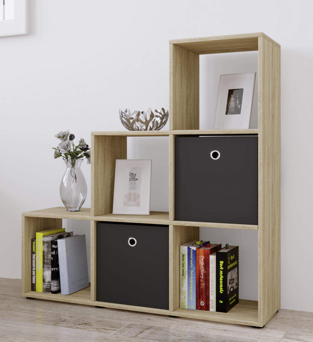 RAUMTEILER  in Holzwerkstoff   - Eichefarben/Schwarz, KONVENTIONELL, Holzwerkstoff/Kunststoff (107,5/104,5/29cm) - MID.YOU